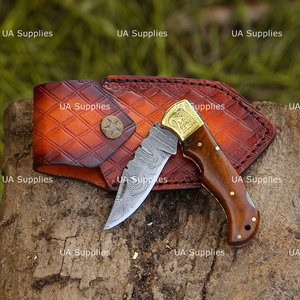 UA Supplies High End Industrial Grade Engraved Eagle Brass Accents Rosewood Handle OEM Damascus Steel Folding <b>Knife</b> <b>Knife</b> - Product Image 6
