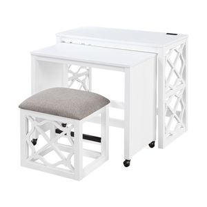 Set di 3 Pezzi per Ufficio Domestico con Finitura Bianca, Scrivania con Rotelle e 2 Porte di Ricarica, Set di Sgabelli per Uso Computer - Product Image 4