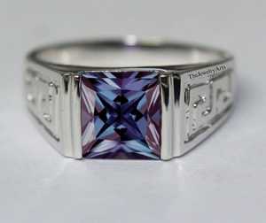 Anillo de Alexandrita para Hombre, Alexandrita que Cambia de Color con Corte Cuadrado, Anillo de Compromiso de Plata Maciza, Regalo de Piedra de Nacimiento para Él - Product Image 5