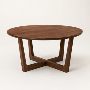 Traditional <b>Round</b> <b>Wooden</b> <b>Coffee</b> <b>Table</b> with Natural Grain Finish Sturdy Cross Base for Living Room Home Decor Furniture Antique - Product Image 5