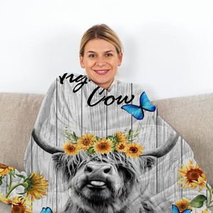3D Highland Cow Flannel Throw Blanket Sunflower Bed Couch Living Room Throw for Adults All Seasons 130X150cm - Product Image 5