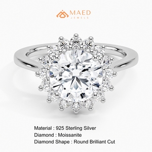 Anillo de Moissanita con Corte Redondo, Anillo de Plata para Mujer, Anillo de Compromiso con Halo, Regalo de Boda, Joyería de Moda, Elegante, el Mejor Estilo, Anillo Fino - Product Image 6