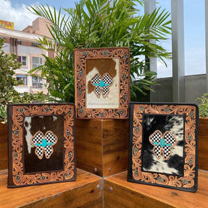 2025 Exclusive <b>A4</b> Size Hand Tooled Leather <b>Folder</b> Hair On Cowhide Floral Design Portfolio With Zippered Closure and Ring Binder - Product Image 4