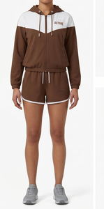 Ensemble short et veste coupe-vent décontracté pour femme, couleur unie, printemps / 100% polyester/nylon, fermeture à cordon, imperméable, coupe-vent - Product Image 3