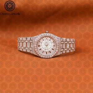 Charm_Jewells Luxury Stainless Steel <b>Watch</b> Round Case 38mm Analog Quartz <b>Diamond</b> Encrusted Women's Fashion - Product Image 1