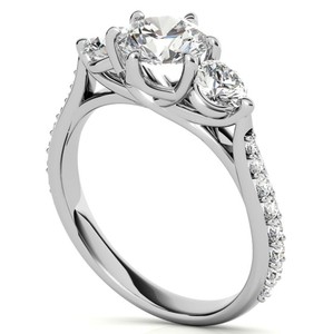 Bague de fiançailles, de mariage ou de promesse de luxe en argent sterling 925 plaqué or blanc avec trois moissanites rondes - Product Image 4