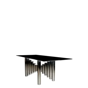 Modern Stainless Steel Coffee <b>Table</b> with Black Glass Top Rectangle Design for Living Room Indoor Furniture Decoration - Product Image 2