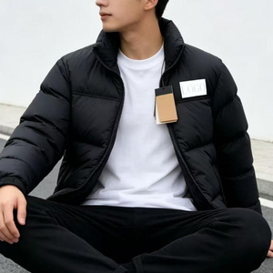 เสื้อแจ็คเก็ตพัฟเฟอร์สีดำสำหรับผู้ชายแบบหนาสำหรับฤดูหนาว  รับผลิตตามสั่ง (OEM)  ขายส่ง  บุผ้าอุ่น  คอตั้ง - Product Image 4