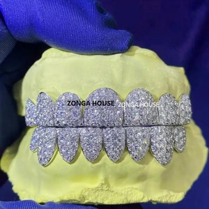 Grillz dentaire Iced Out avec cristaux ronds taille brillant, plaqué or 22 carats, style Hip-hop, unisexe, bijoux corporels pour usage quotidien - Product Image 3