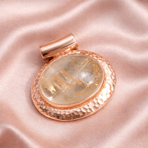 Golden Rutile <b>Quartz</b> Pendant 925 Sterling Silver Handmade Hammered Round Cabochon Necklace <b>Rose</b> Gold Yellow Gold Plated <b>Jewelry</b> - Product Image 3