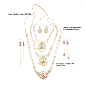 Temple Style Semi Bridal Jewelry Set-Gold Plated American Diamond Zircon Earrings - Product Image 1