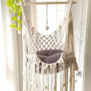 Modern Boho Style Macrame <b>Hammock</b> Handwoven Comfortable Indoor Cat & Rabbit Bed Cave Home Decor Wall Bed Sleeping Playing Kit - Product Image 5