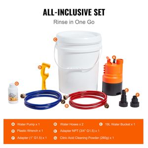 Kit di Lavaggio Efficiente per Scaldabagno Senza Serbatoio con Pompa, Secchio da 5 Galloni, 2 Tubi, Polvere Decalcificante e Adattatore per Chiave - Product Image 6