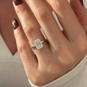 Bague solitaire en diamant de laboratoire taille émeraude 3 carats D VVS2, bague de fiançailles fine de 1,5 mm, or blanc 14 carats, certifiée IGI - Product Image 4