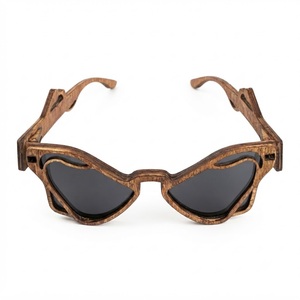 Geometric <b>Wooden</b> Sunglasses With Lightning Bolt <b>Temples</b> Custom Logo Eco Friendly Wood Frame Retro Eyewear Wholesale Bulk - Product Image 4