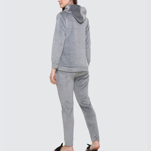 Achetez des vêtements respirants pour femmes, ensemble 2 pièces, sweat à capuche zippé et pantalon, coton, velours, survêtement pour femmes - Product Image 4