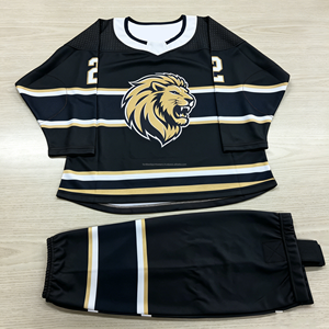 Ensemble de maillots de hockey sur glace bleu clair personnalisés pour hommes, imprimés, en maille, col en V, uniforme d'équipe, service OEM - Product Image 3