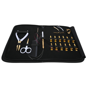 Kit d'outils professionnels pour extensions de cheveux à micro-anneaux or et blanc avec pince de serrage à 5 anneaux à 3 trous, outil de bouclage Microlink et clip de salon - Product Image 1