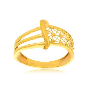 Bague élégante en or à motif floral entrelacé pour femme, bague de créateur ajourée contemporaine - Product Image 1