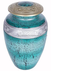 Urna azul de metal de estilo único para cenizas humanas Urna de alto grado para suministros funerarios Producto antiguo hecho a mano a los mejores precios - Product Image 4