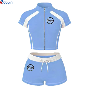 Top Trending Hot Selling Summer Clothes Women Custom Streetwear <b>Workout</b> Sets Zip up Short Sleeve <b>Jacket</b> and Shorts 3 Pcs Set - Product Image 4