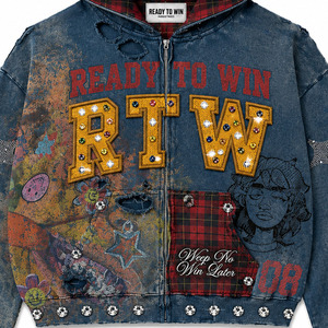 Chaqueta Vaquera con Capucha y Cremallera para Hombre, Estilo Streetwear con Parches de Pedrería, LISTA PARA CONQUISTAR - Product Image 3