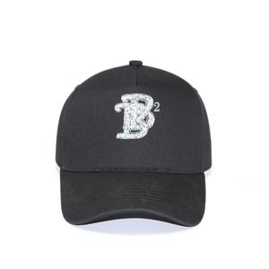 2024 casquette unie en coton sur mesure chapeau 5 panneaux noir strass haut profil casquette de baseball - Product Image 2