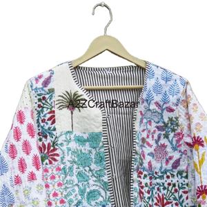 Chaqueta Reversible de Mujer A2ZCraftBazar, Hecha a Mano, de Algodón Transpirable de Secado Rápido, con Estampado en Bloques, Acolchada, con Cuello en V y Diseño de Patchwork - Product Image 4