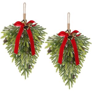 Set di 2 Ghirlande Natalizie Artificiali per Porta d'Ingresso con Campana e Fiocco, Eleganti Accessori per Caminetto e Decorazioni Festive - Product Image 2