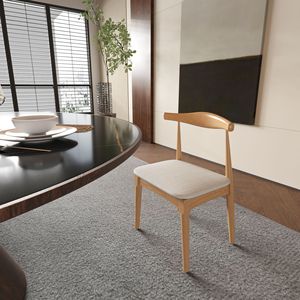 Metà del secolo Set di 2 sedie da pranzo in tessuto di legno struttura naturale con cuscino Beige in legno pavimento imbottito sedie da pranzo - Product Image 2