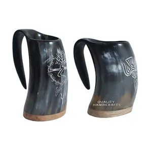 Juego de 2 tazas de cuerno Real vikingo pulido 100% auténtico cuerno de buey genuino taza de aguamiel regalo de Navidad de grado alimenticio