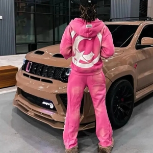 Ensemble de survêtement rose à capuche, sweat-shirt et pantalon de survêtement en molleton longs, imprimé lettres, streetwear unisexe adulte, tenue décontractée d'hiver - Product Image 3