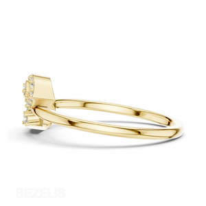 Anillo de Doble Hoja con Diamantes Cultivados en Laboratorio, Oro Amarillo de 18K, Diseño de Racimo en Forma de Lágrima - Product Image 3