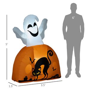 Fantasma Gonfiabile di Halloween da 1,5 m con Base a Zucca, Luci LED Esterne, Materiale PVC, Articolo Decorativo per Halloween - Product Image 3