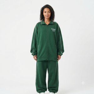 Ensemble de survêtement en molleton vert pour femme Hawk Eye, manches longues, coupe ample, sportif, toutes saisons, col montant, ensemble 2 pièces - Product Image 4