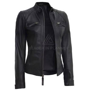 เสื้อแจ็คเก็ตหนังคุณภาพสูง ออกแบบโลโก้ตามสั่ง เสื้อแจ็คเก็ตหนังแฟชั่น เสื้อแจ็คเก็ตหนังสำหรับผู้หญิง - Product Image 3