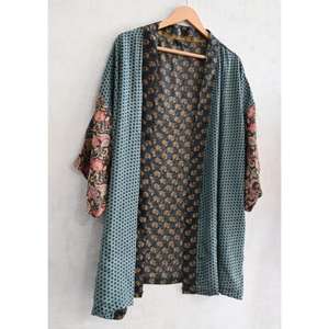 Luxury Handmade Printed Indian Silk Kimono Short <b>Robe</b> for <b>Women</b> Nightwear Loungewear - Product Image 2
