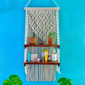 2Tier Macrame Wall <b>Shelf</b> with Wooden <b>Shelves</b> Bohemian Hanging Plant Display Butterfly Handmade Hanging <b>Shelf</b> for Home Decoration - Product Image 3
