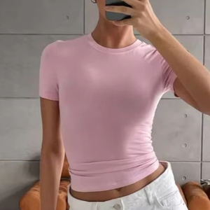 T-shirts basiques pour femmes, hauts d'été 2026, crop top à manches courtes, tee-shirt Y2K, vêtements de sport mignons pour la gym - Product Image 3