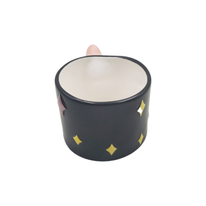 Matte Black Starry Night <b>Ceramic</b> Coffee <b>Cup</b> with Pink Accent Handle - Product Image 1
