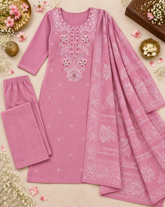 Premium <b>Women</b> Three Piece Ethnic Suit Pink Embroidered <b>Kurta</b> Trouser Dupatta Festive Party Wear Manufacturer Exporter - Product Image 6