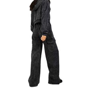 Survêtements personnalisés pour femmes coton éponge français Vintage lavage à l'acide en détresse sweat à capuche pantalons de survêtement et sweat à capuche survêtement ensemble imprimer LOGO - Product Image 3