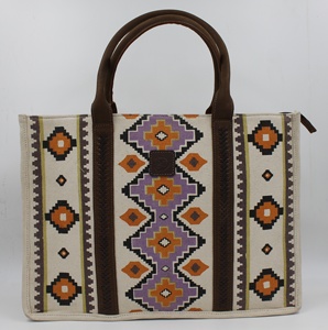 Printed Canvas Leather Tote Bag Tribal Pattern Women Shoulder Handbag Large Capacity Handmade Casual Fashion Tote Bag - Product Image 1