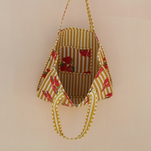 Premium Cotton Yellow Striped Quilted <b>Medium</b> Tote <b>Bag</b> Citrus Print Reusable Long Shoulder Strap Shopping Travel <b>Bag</b> - Product Image 3