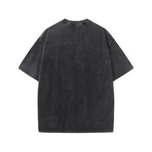 เสื้อยืดโอเวอร์ไซส์สีพื้นผ้าฝ้าย 100% ล้างสีแบบแอซิด สีน้ำเงิน สำหรับผู้ชายไซส์ใหญ่ ทรงหลวม สวมใส่สบาย แขนสั้น สไตล์สตรีทแวร์ - Product Image 5