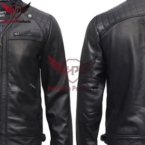 Chaqueta de Cuero Genuino Negra para Hombre, Ajustada, Estilo Motero, Cafe Racer, de Piel de Vacuno, con Hombros Acolchados, Clásica, Personalizada, Cálida para Invierno - Product Image 4