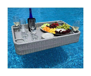 Bandeja flotante redonda grande de ratán para desayuno, ideal para un ambiente romántico junto a la piscina en un hotel, spa o resort al estilo Bali. - Product Image 5