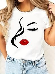 Camiseta blanca de moda para mujer con estampado de labios y pestañas, ropa informal de verano de manga corta, camisetas de alta calidad para mujer - Product Image 4
