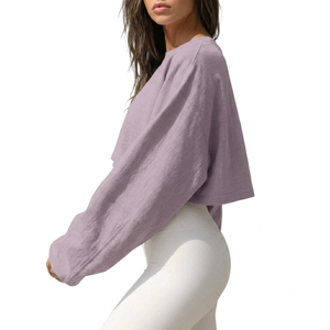 Sweat-shirt court à capuche en molleton tricoté pour femme, style automne, personnalisable, couleur unie, respirant, écologique, style streetwear - Product Image 3