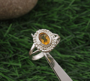 Anillo de mujer con cuentas de citrino natural, plata de ley 925, estilo clásico, engaste de bisel, para fiesta de boda de enero - Product Image 3